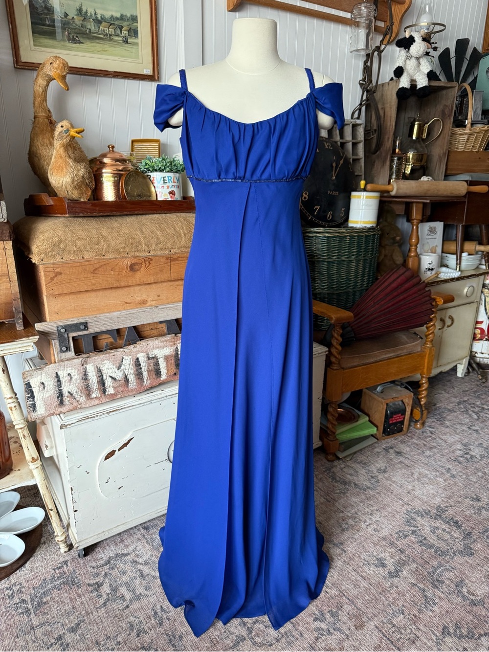 Y2K Elegant Royal Blue Off-Shoulder Gown